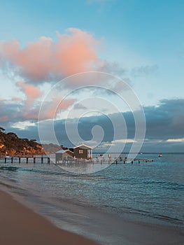 Pier and boathouse in shoreline