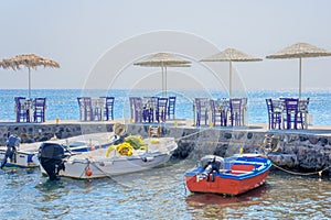 Pier, boats in Akrotiri, Santorini