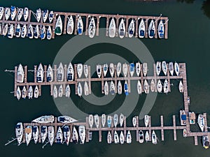 Pier with boats overlook by DJI mavic mini photo