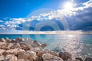 Pier breakwater in Puerto Banus Mediterranean sea view