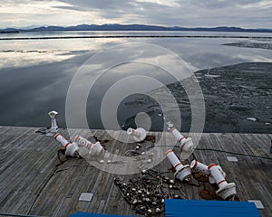 Pier and Buoys at Lake Champlain in Burlington, Vermont, USA