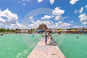 Pier in Caribbean Bacalar lagoon, Quintana Roo, Mexico