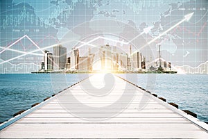 Pier with forex chart photo