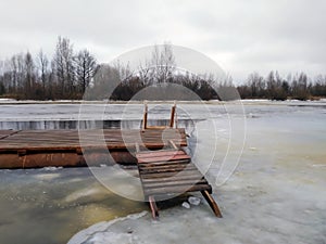 Pier on the frozen river