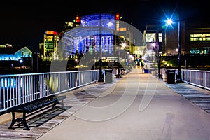 Pier and the Gaylord National Resort at night, in National Harb