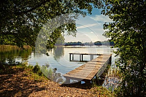 Pier at the lake Galve in Trakai