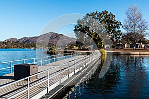 Pier at Lake Murray in San Diego with Cowles Mountain