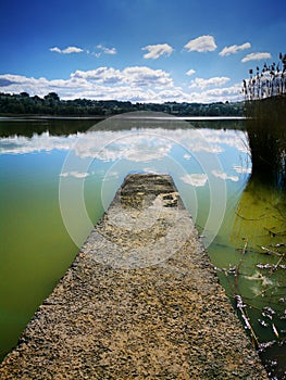 Pier of lake pergusa in enna in sicily in italy