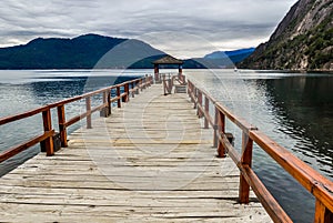 Pier on the lake, Road of the Seven Lakes, Argentina