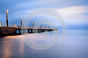 Pier Lights at Blue Hour, Alassio, Ligury, Italy