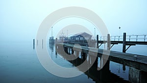 Pier in the mist. Marken, The Netherlands 4K