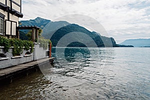 Pier in Mondsee lake a summer day