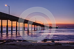 Pier at Ocean Beach in San Diego, California at Sunset