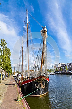 Pier with old boats in Harlingen