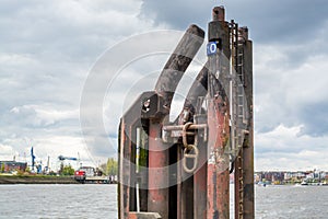 Pier of the port of Hamburg harbor on the river Elbe in Hamburg, Germany