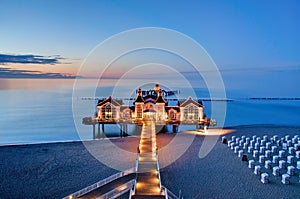 Pier with restaurant at the Baltic Sea, Germany