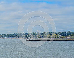 A pier on Sand Point Beach at New Haven Harbor on Long Island Sound. West haven in New Haven County, Connecticut