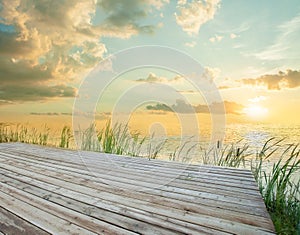 Pier, sea and beautiful sunset