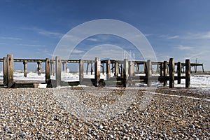 Pier and Sea Defences on Lowestoft Beach, Suffolk, England photo