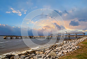 Pier and Seawall in Late Afternoon photo