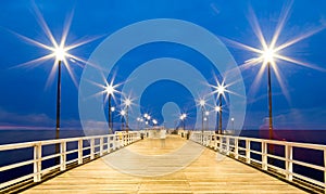 Pier see in GdaÅ„sk night photo