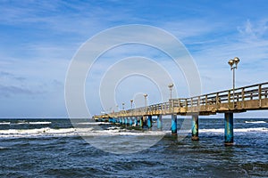 Pier on shore of the Baltic Sea in Graal Mueritz, Germany