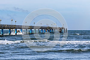 Pier on shore of the Baltic Sea in Graal Mueritz, Germany