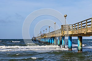 Pier on shore of the Baltic Sea in Graal Mueritz, Germany