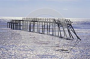 Pier at sunrise over the Gulf of Mexico, Biloxi, MS