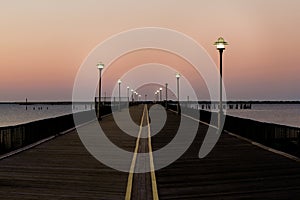 Sunset beach pier lamppost