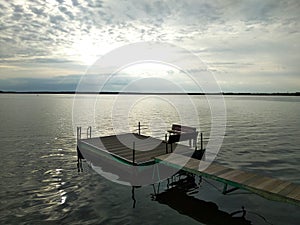 pier at sunset. Evening. Lake Seliger.