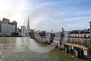 Pier 7 view of Downtown skyline - San Francisco, California, USA