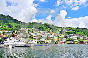 Pier and village at Norheimsund, Norway. photo