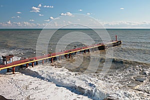 Pierce and stormy sea. Adler, Sochi, Russia