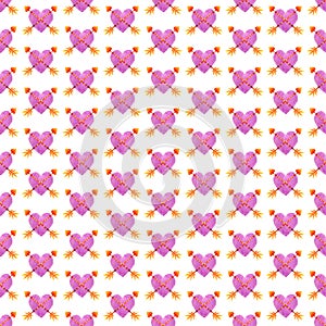 Pierced heart hand painted watercolor seamless pattern. Valentine's Day illustration