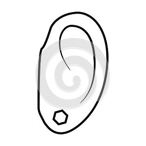 Piercing of ear vector icon.Outline vector icon isolated on white background piercing of ear .