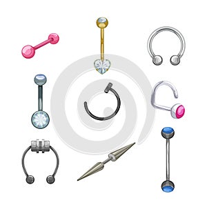 piercing ring set cartoon vector illustration