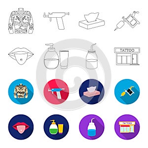 Piercing in tongue, gel, sallon. Tattoo set collection icons in outline,flat style vector symbol stock illustration web.