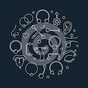 Piercing vector round illustration made with linear icons