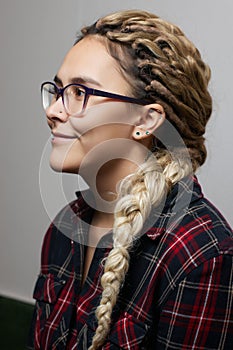 piercings on an ear. Conch and helix piercings close up.