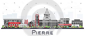 Pierre South Dakota City Skyline with Color Buildings Isolated on White. Vector Illustration. Pierre USA Cityscape with Landmarks