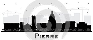 Pierre South Dakota City Skyline Silhouette with Black Buildings Isolated on White. Vector Illustration. Pierre USA Cityscape with