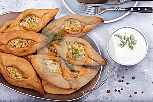 Pies with chicken meat and potatoes. Delicious small savory pirozhki