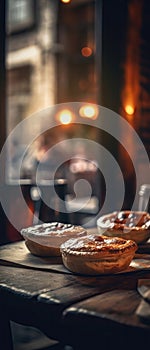 Pies On Stone Rustic Pub Mobile Wallpeper Postcard. Generative AI