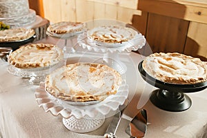 Pies on a table