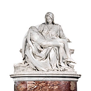 The Pieta sculpture by Michelangelo isolated on white background