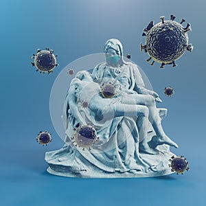 The pieta sculpture wear surgery mask . Save Italy from Coronavirus Covid 19. 3d rendering