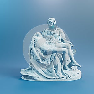 The pieta sculpture wear surgery mask . Save Italy from Coronavirus Covid 19. 3d rendering