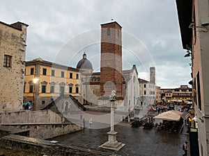Pietrasanta small town in Tuscany main square with Duomo Cathedral