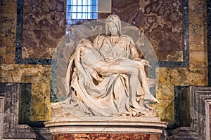 The Piety is a sculptural group in marble by Michelangelo inside of Papal basilica of Saint Peter in Vatican City